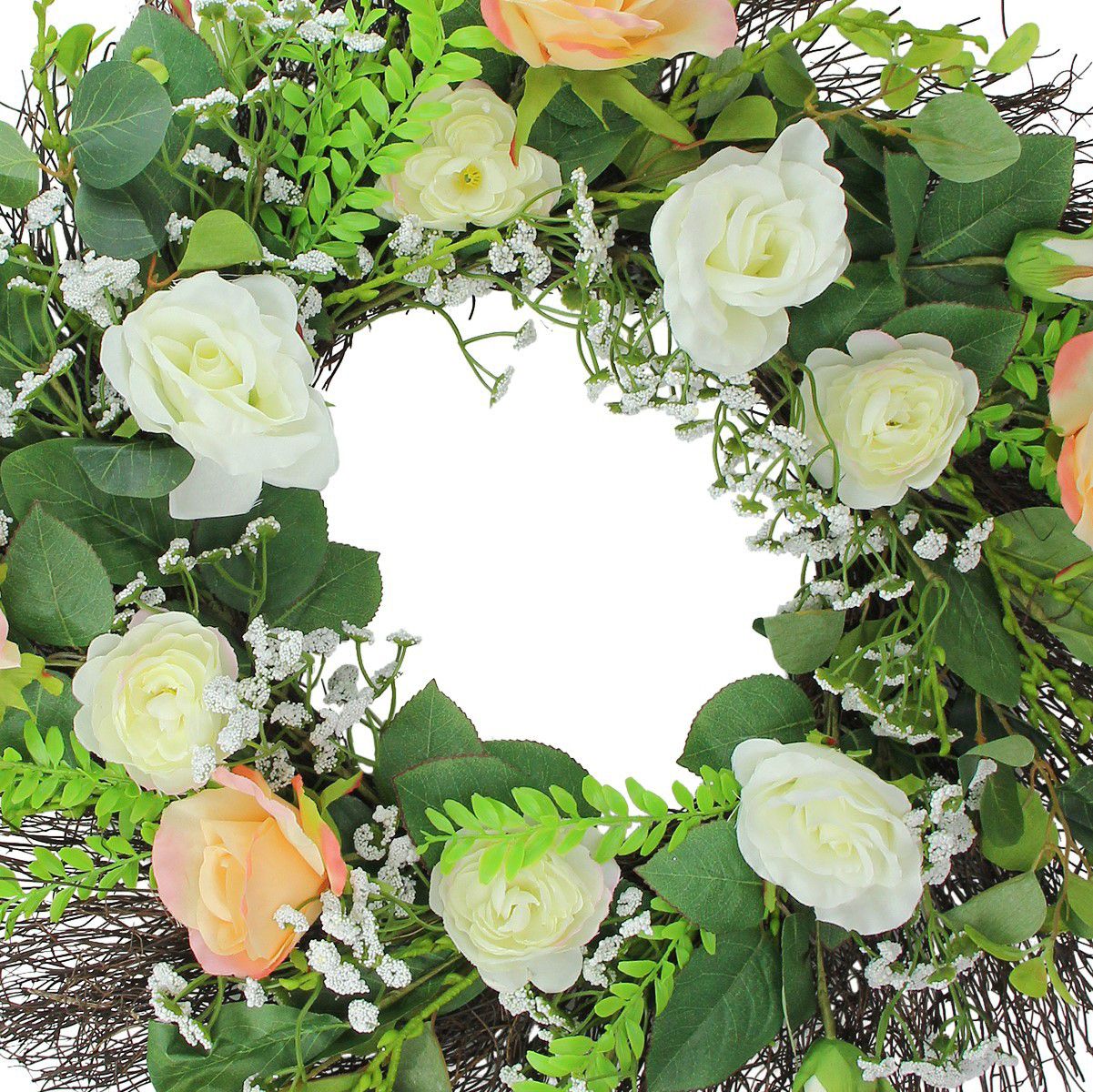 Rose and Foliage Artificial Spring Wreath - 24-Inch  Unlit