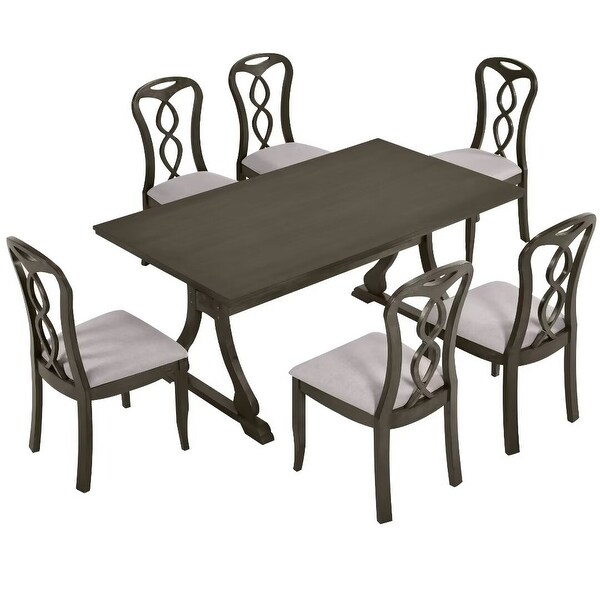 Trestle Dining Table Set with Upholstered Dining Chairs，Smooth Backs