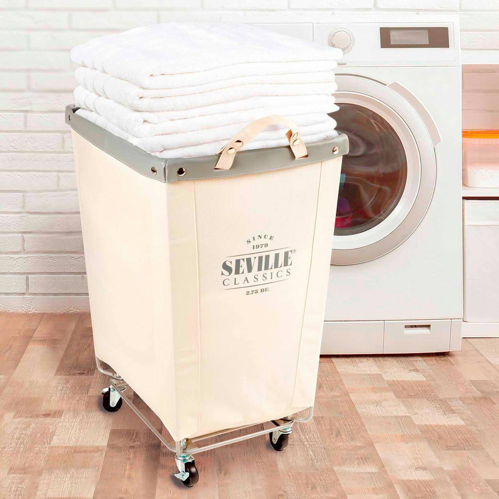 Seville Classics Natural White Commercial Grade Heavy-Duty Extra Large Canvas Laundry Hamper with Wheels WEB703