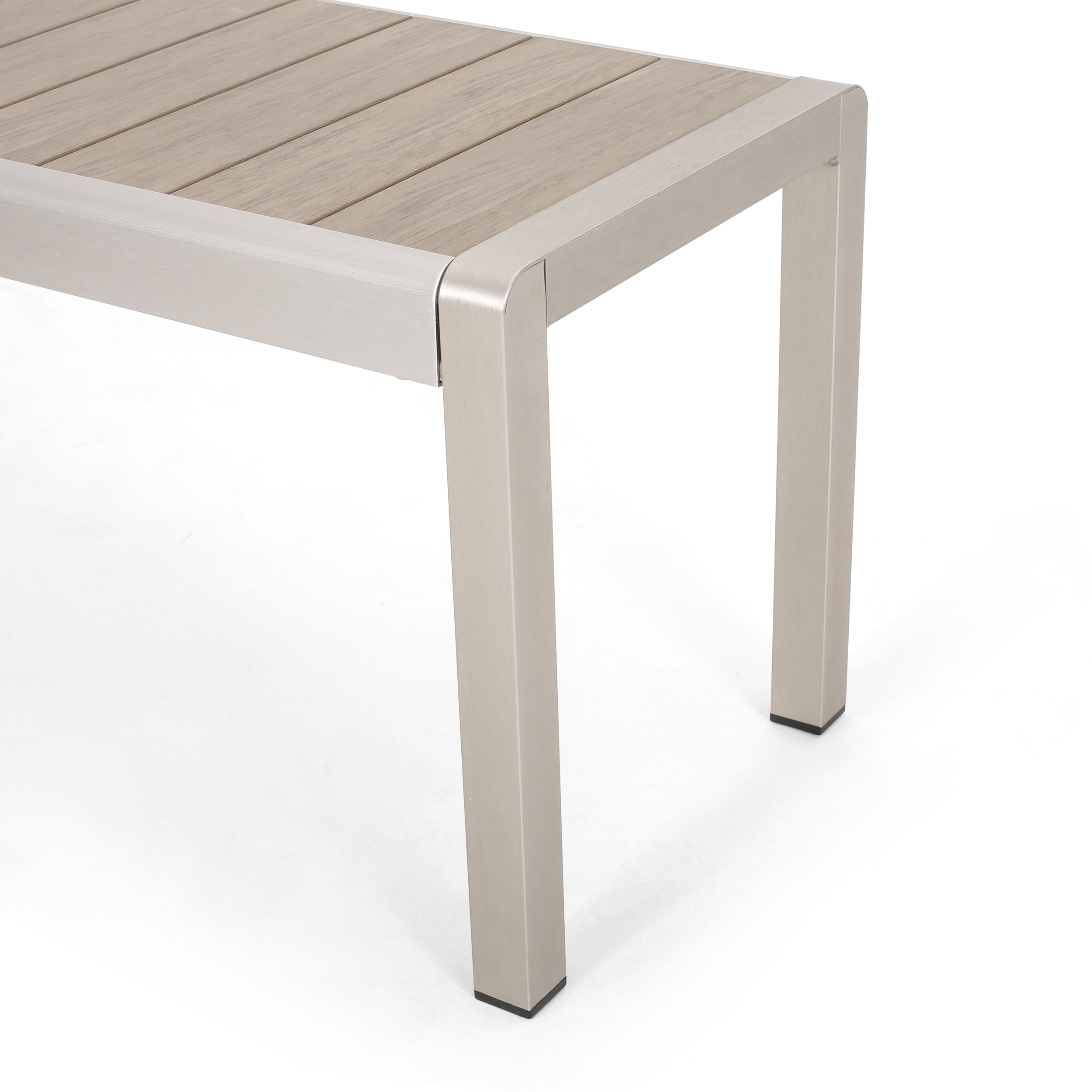 Cherie Outdoor Modern Aluminum Dining Bench with Faux Wood Seat