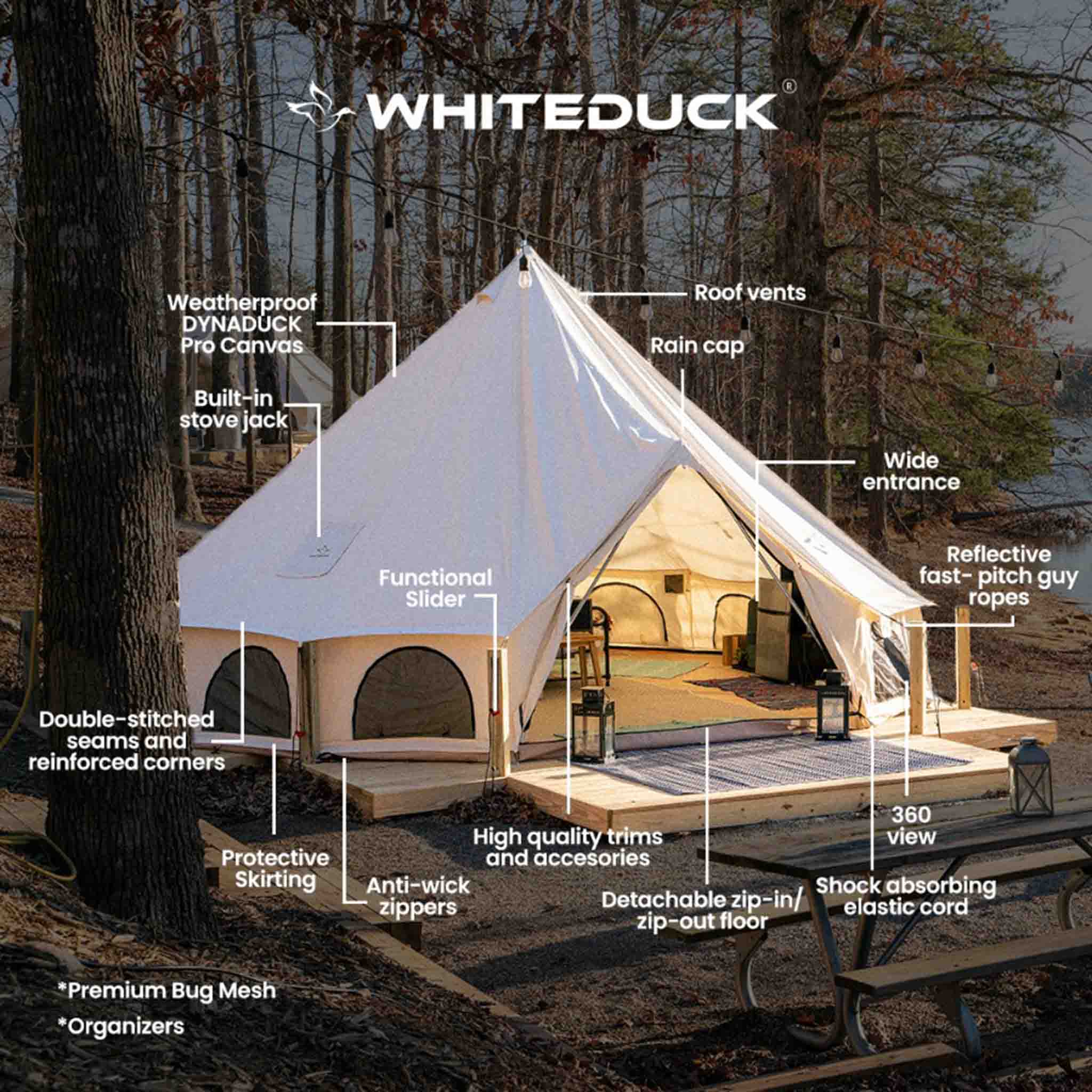 WHITEDUCK Avalon Canvas Bell Tent - Luxury All Season Tent for Camping and Glamping Made from Premium and Breathable 100% Cotton Canvas w/Stove Jack， Mesh