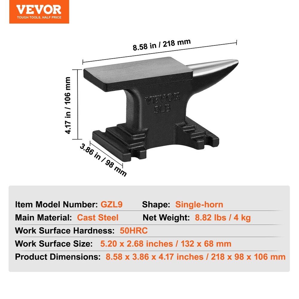 VEVOR Single Horn Anvil 8.8 22   66 Lbs Cast Steel Compact Design Stable Base High Hardness Rugged Round Horn Metalsmith Tool