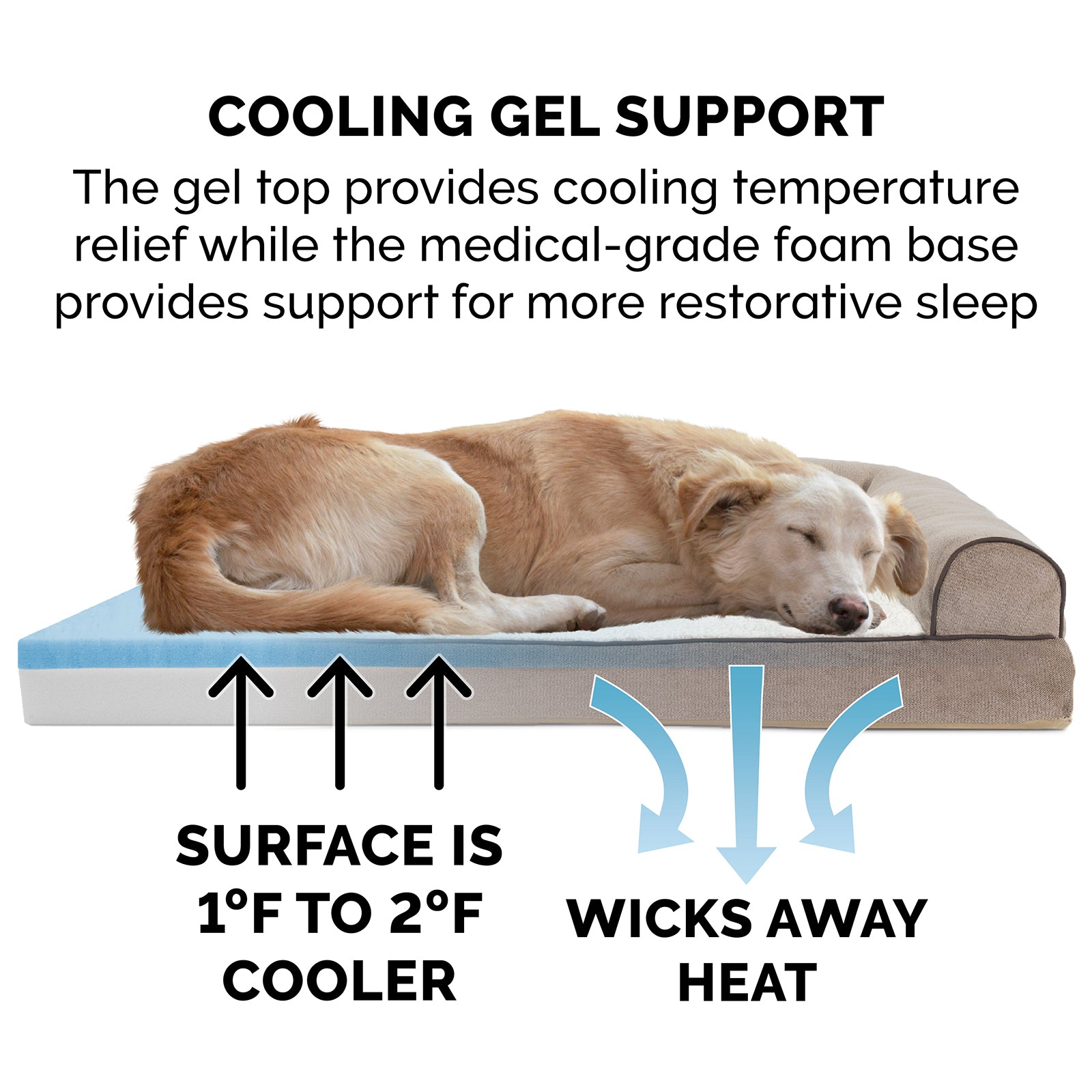 FurHaven Pet Products Cooling Gel Memory Foam Orthopedic Faux Sofa-Style Couch Pet Bed for Dogs and Cats， Cream， Large