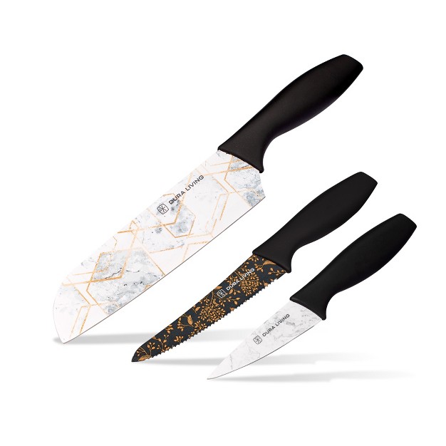 Dura Living Artistic Edge 3 piece Printed Kitchen Knife Set With Blade Guards