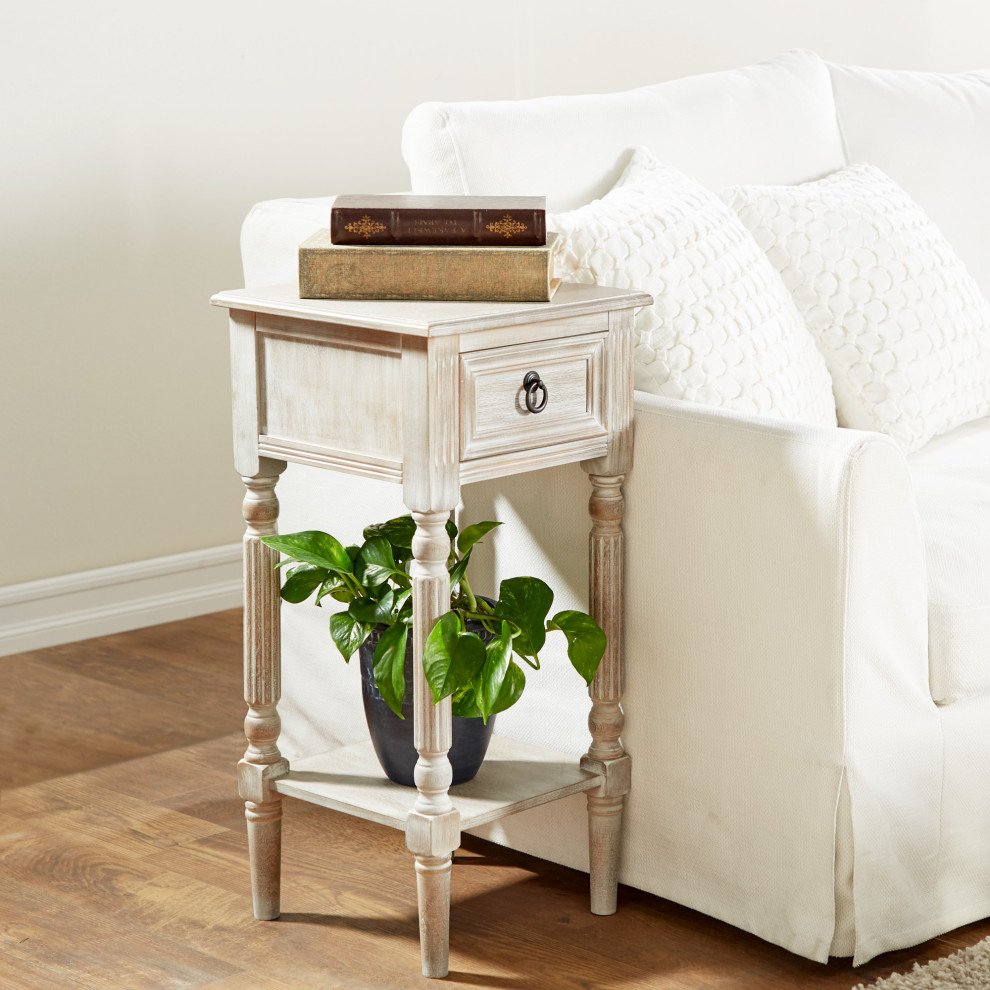 Farmhouse White Wood Accent Table 96325   French Country   Side Tables And End Tables   by Brimfield  ampMay  Houzz