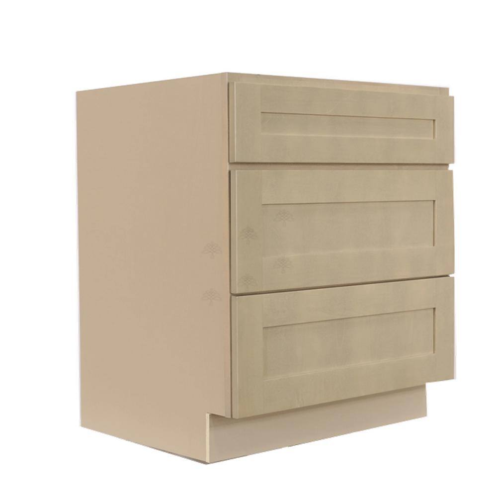 LIFEART CABINETRY Lancaster Shaker Assembled 30x34.5x24 in. Base Cabinet with 3 Drawers in Stone Wash ALSW-DB30-3