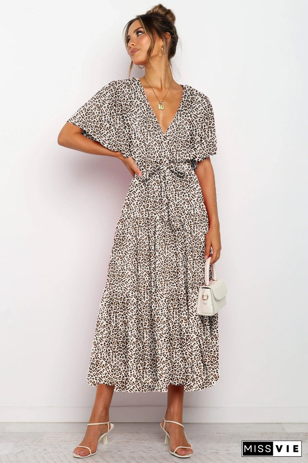 Short Sleeve Floral Tie Front Maxi Dress