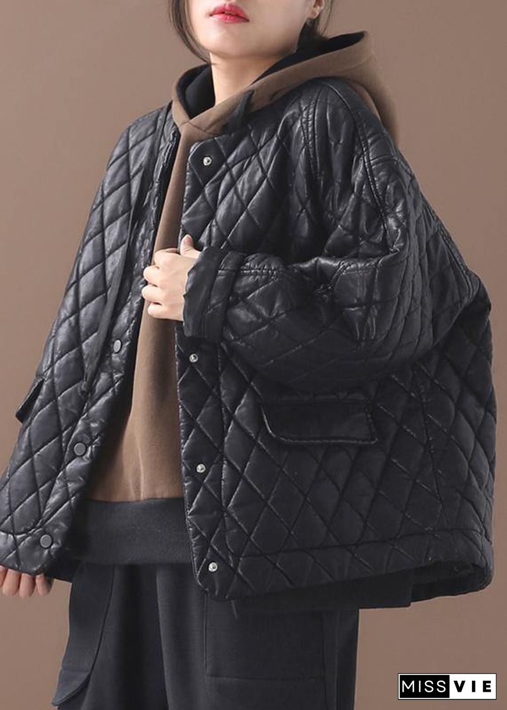 Luxury plus size warm winter over short coat black o neck women outwear