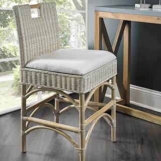 Padma's Plantation Malio 35.83 in. Whitewash Full Back Rattan Frame Counter Height (24-27 in.) Counter Stool with Fabric Seat MAL16-WHW