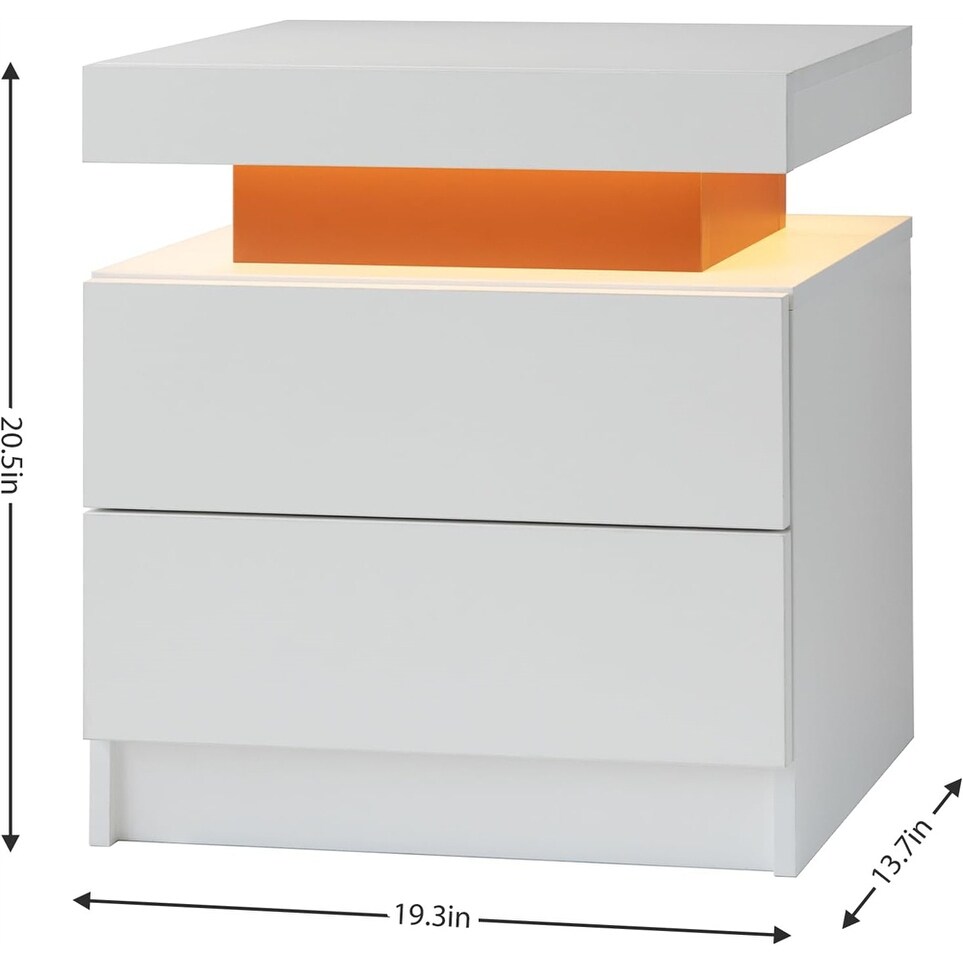 Modern Wood LED Nightstand with 2 Drawers