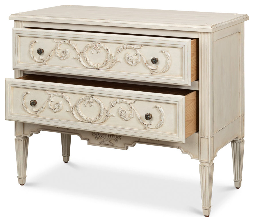 Antoinette Chest Of 2 Drawers Distressed White   Traditional   Accent Chests And Cabinets   by Sideboards and Things  Houzz