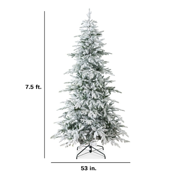 PreLit Flocked Artificial Noble Fir Christmas Tree w/ Metal Stand