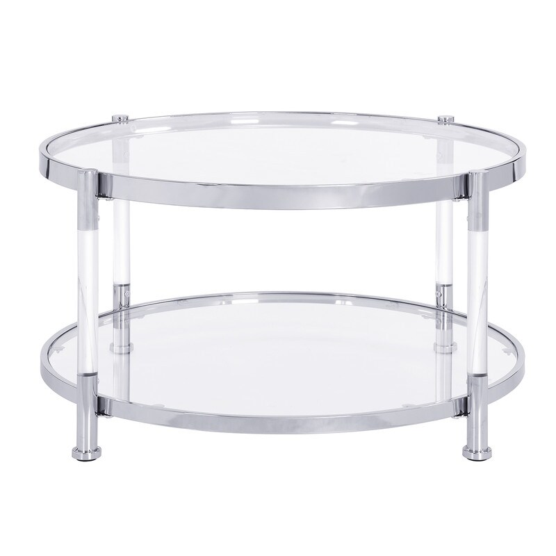 Grondin Modern Style Round 2 Tier Coffee Table Cocktail Table with Tempered Glass Top  Steel and Acrylic Frame