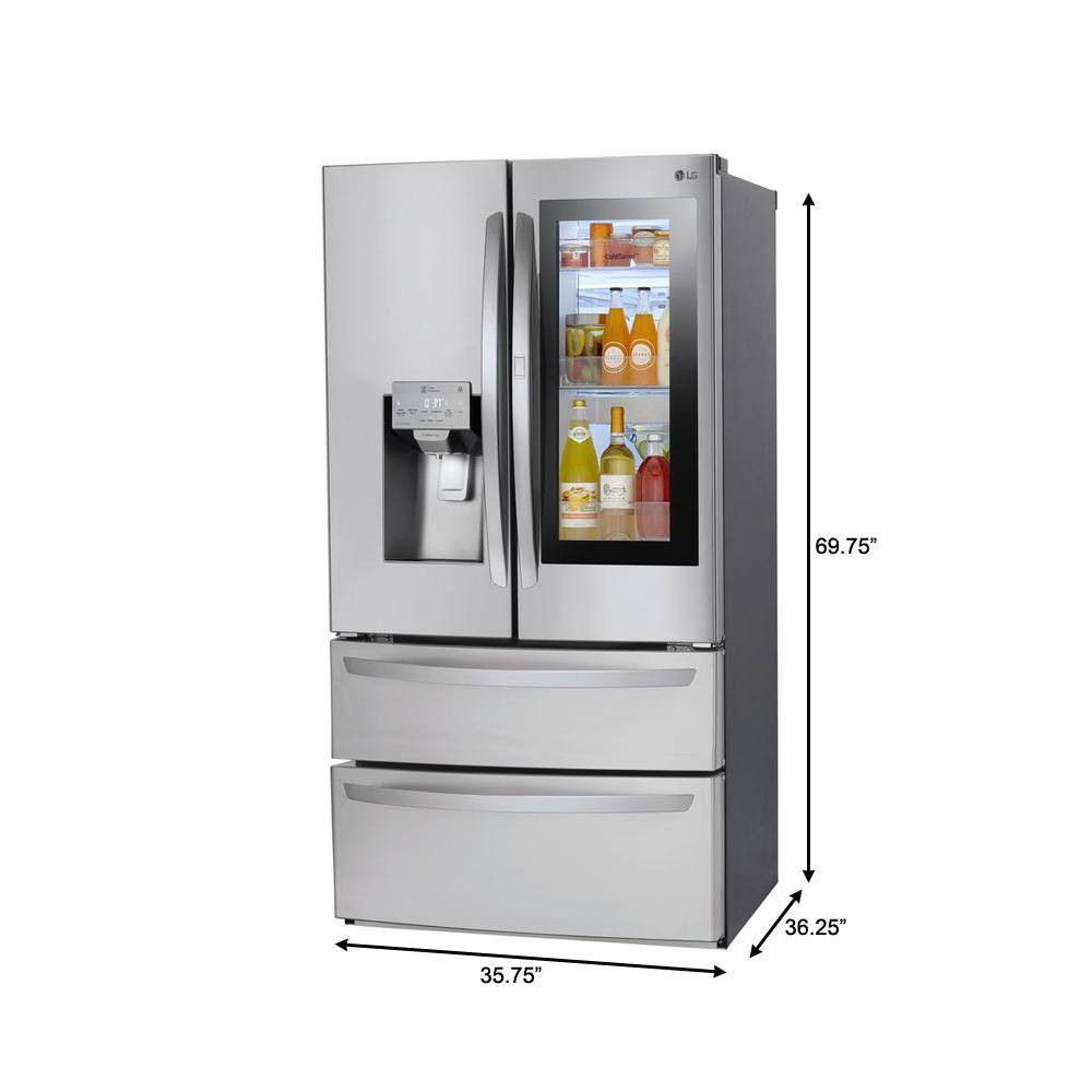 LG 28 cu. ft. 4-Door Smart Refrigerator w InstaView Door-in-Door and Door Cooling in PrintProof Stainless Steel LMXS28596S