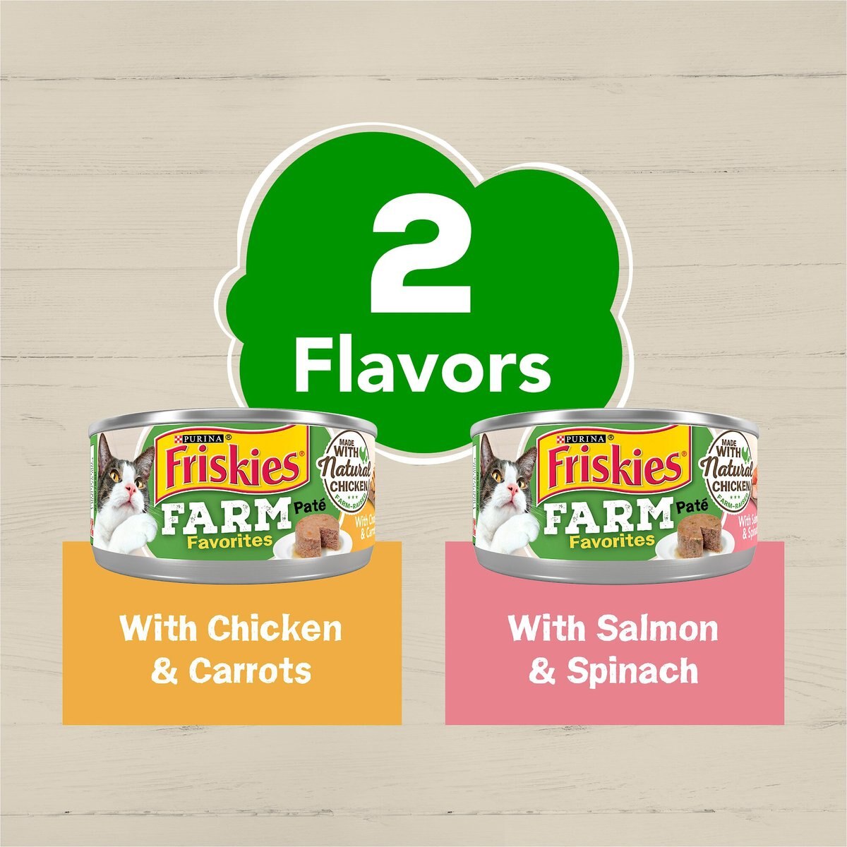 Friskies Farm Favorites Chicken and Carrots and Salmon and Spinach Pate Wet Cat Food Variety Pack， 5.5-oz can， case of 24