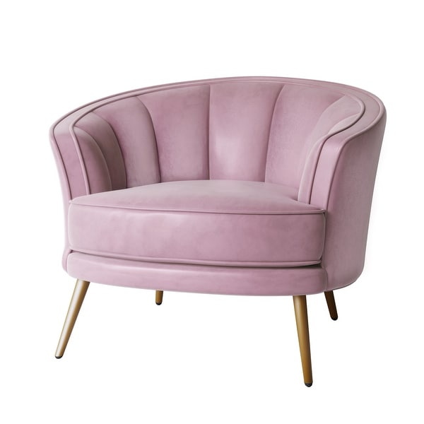 Modern Living Room Accent Chair Glam Style Petal Shape Velvet Barrel Chair Lounge Accent Chairs with Stable Metal Legs