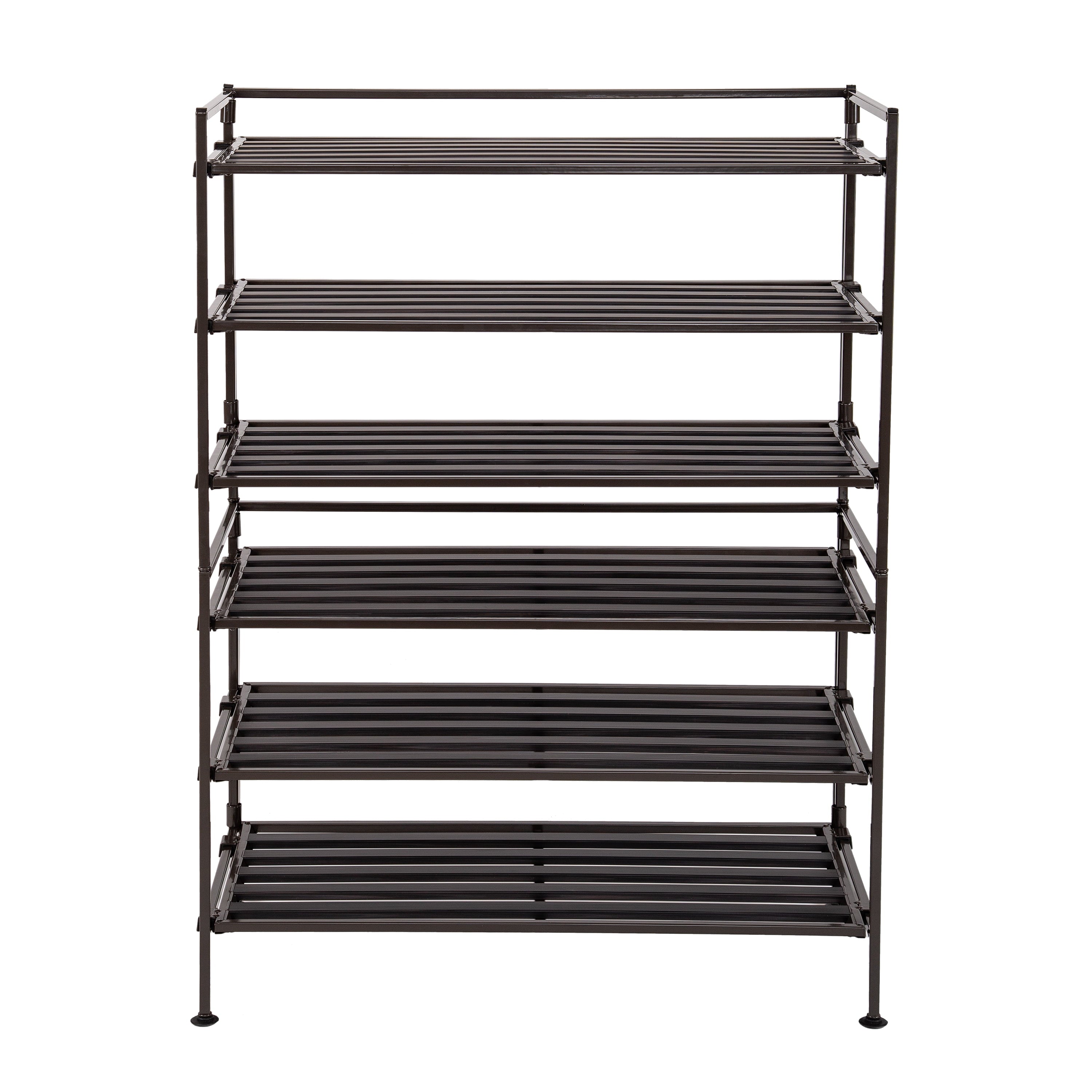 Seville Classics 3-Tier Stackable 9-Pair Resin Slat Sturdy Metal Frame Shoe Storage Rack Organizer， Espresso