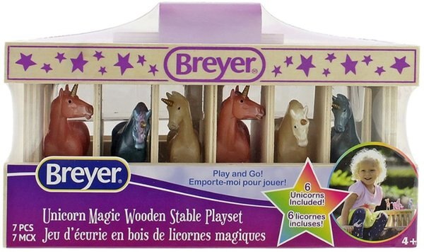 Breyer Horses Unicorn Magic Wooden Stable 6 Piece Playset with 6 Unicorns Collectible Toy Horse Playset