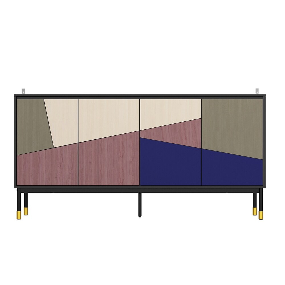 Colorful Modern Sideboard with Adjustable Storage   63 Inches Buffet