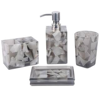 Dracelo 4-Piece Bathroom Accessory Set with Soap Dispenser Toothbrush Holder Tumbler Soap Dish in Gray B09M3VR36B