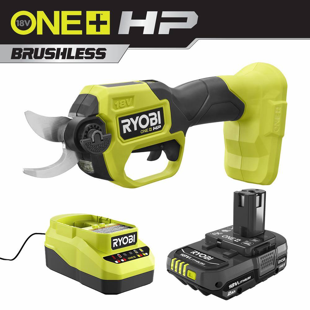 RYOBI ONE+ HP 18V Brushless Cordless Pruner with 2.0 Ah Battery and Charger P2550