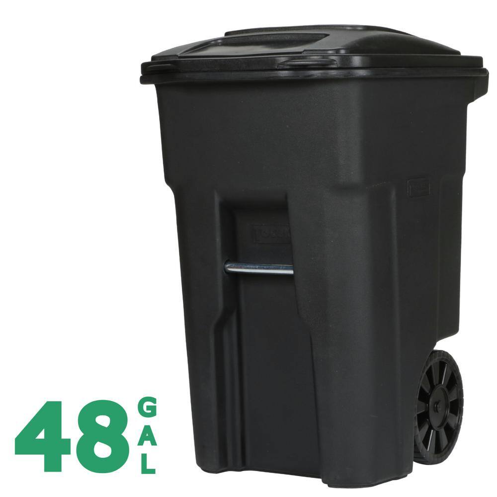 Toter 48 Gallon Black Rolling Outdoor GarbageTrash Can with Wheels and Attached Lid 79248-R2200