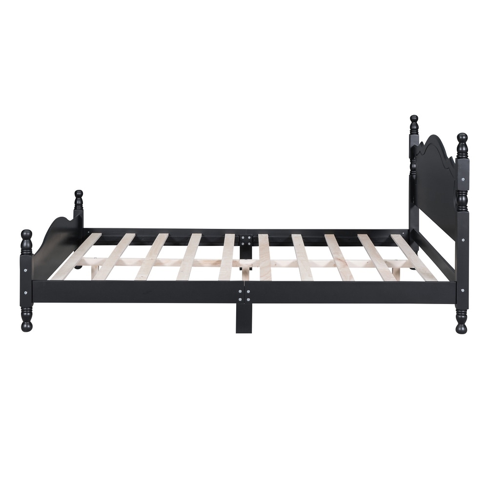 Queen Size Retro Platform Bed Frame with Headboard   Footboard  Black