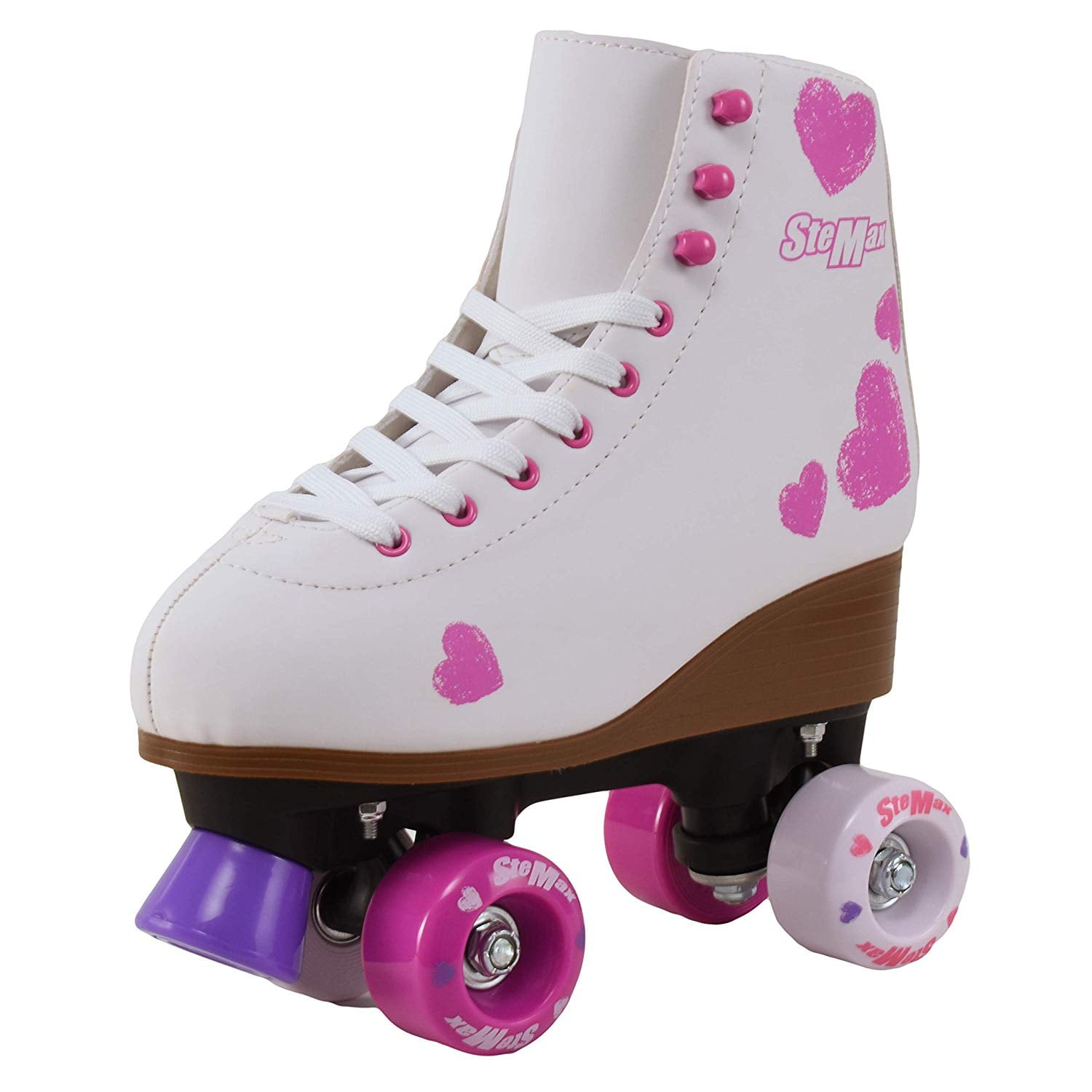 Quad Roller Skates for Girls and Women size 8.0 Women White and Pink Heart Outdoor Indoor and Rink Skating Classic Hightop Fashionable Design