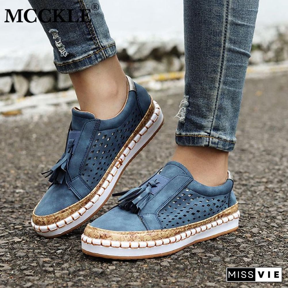 Women Slip On Hollow Out Flats Ladies Breathable Loafers Casual Platform Vulcanized Sewing Sneakers Shoes