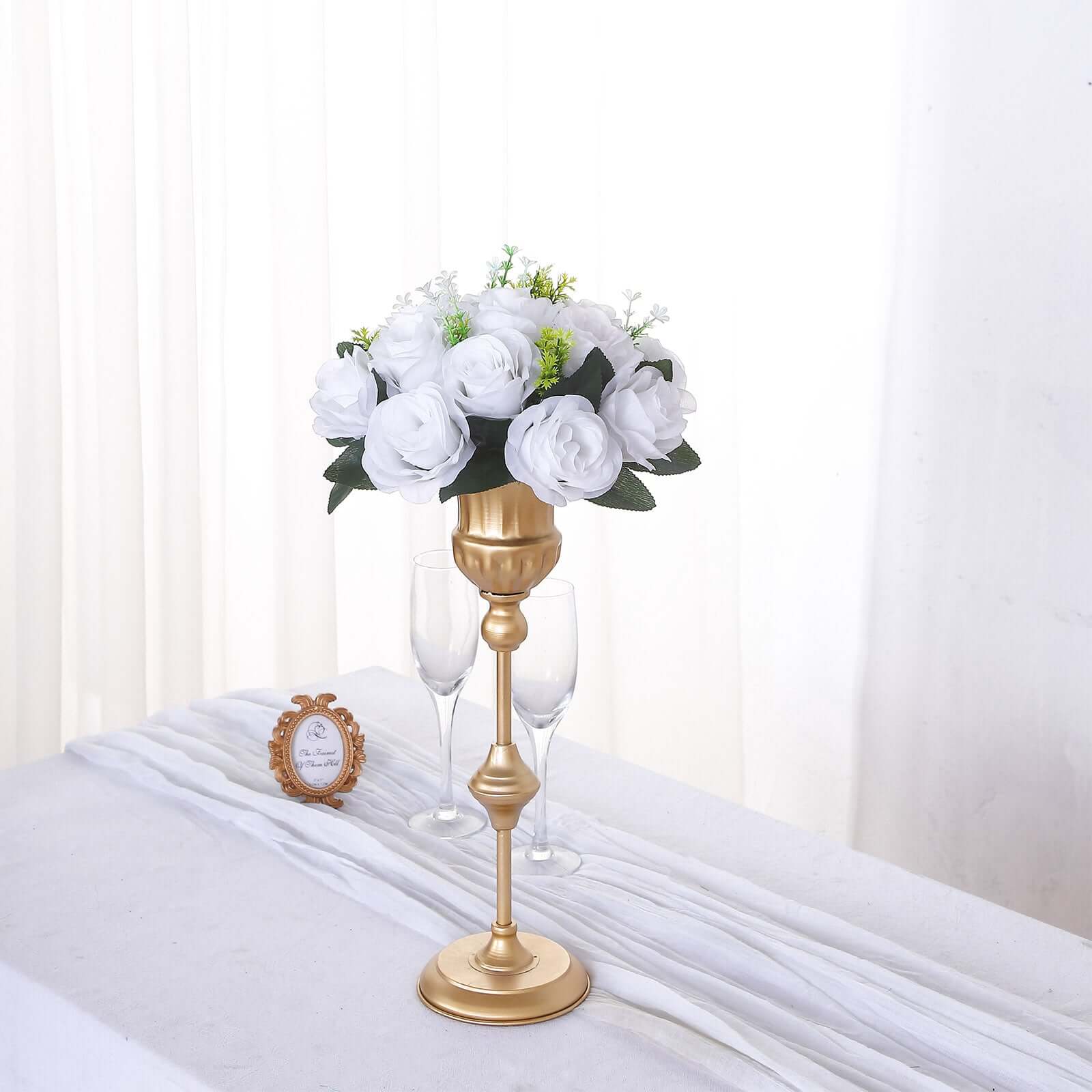 2 Pack White Artificial Flower Ball Bouquets For Centerpieces 15-Head Silk Rose Kissing Balls 10