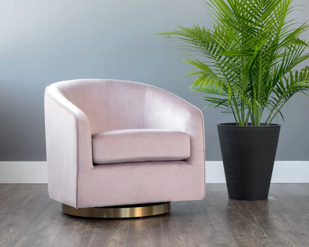 Seymour Swivel Lounge Chair  Gold  Blush Sky   Contemporary   Armchairs And Accent Chairs   by Peachtree Fine Furniture  Houzz