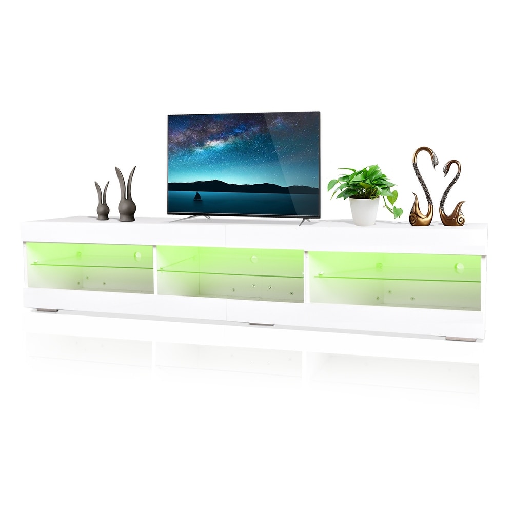 Modern High Glossy LED TV Stand with Storage and Glass Shelves