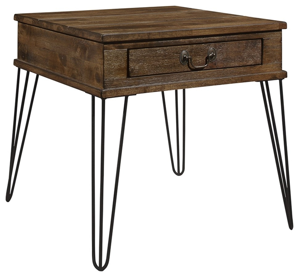 Bowery Hill Wood 1 Drawer End table in Rustic Oak and Black Finish   Midcentury   Side Tables And End Tables   by Homesquare  Houzz