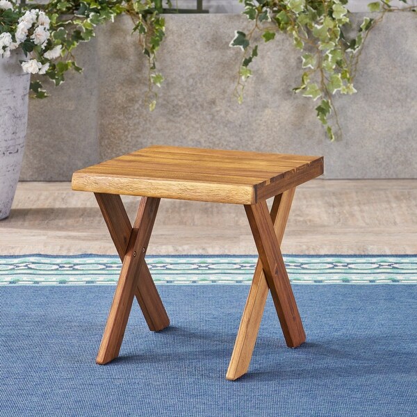 Sandblast Finished Acacia Wood Table Rusticstyle Table 18. 00 inches deep x 18. 00 inches wide x 18. 25 inches high