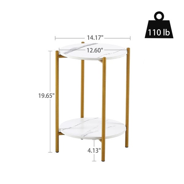 2-Tiers End Table with Marble Tabletop and Metal Frame