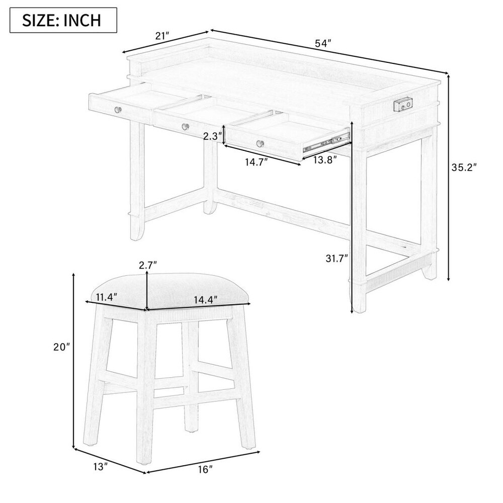 4 piece Dining Bar Table Set with 3 Drawers and 3 Upholstered Stools