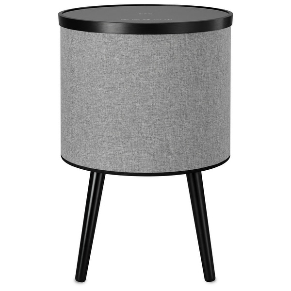 Round Bluetooth Speaker Table with Wireless Charging， Gray and Black