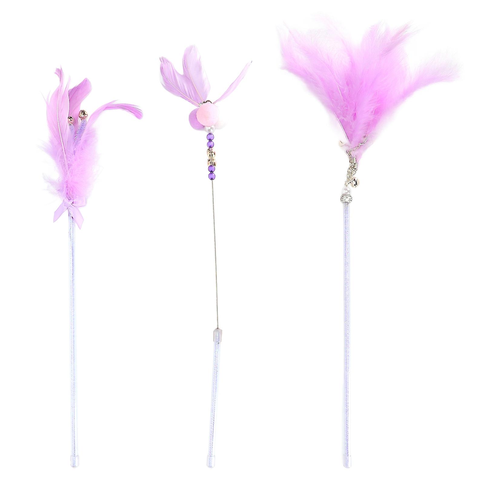 3pcs Feather Bell Funny Cat Stick Interactive Portable Cat Feather Wand Toys For Pet Cats3 Piece Purple