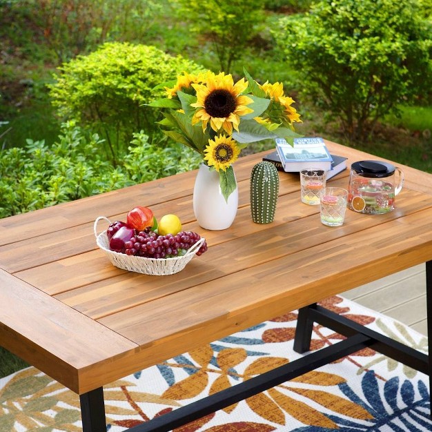 Outdoor Acacia Wood Rectangle Dining Table With Steel Frame Captiva Designs