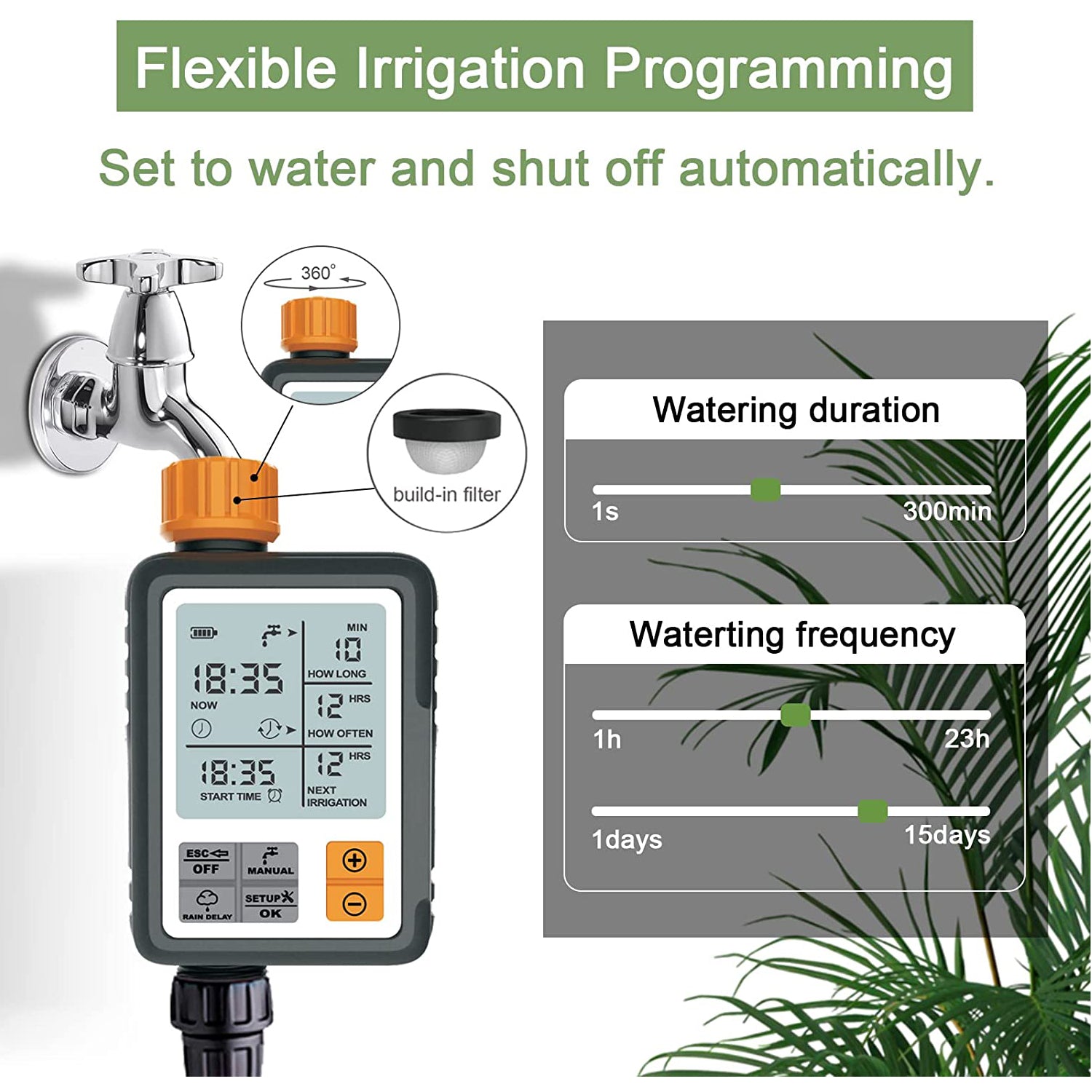 Gearup Smart Sprinkler Timer Outdoor Irrigation Water Garden with Large LCD Display Auto Shut Off