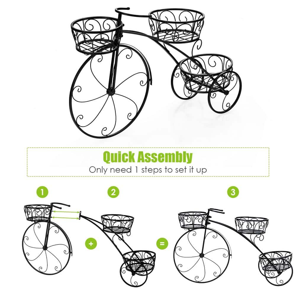 Costway Tricycle Plant Stand Iron Flower Pot Cart Holder Parisian Style Displaying HZ10029