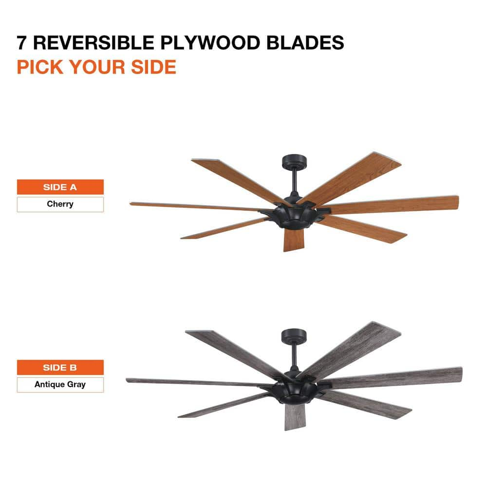 Parrot Uncle Liew 72 in Matte Black Reversible 7Blade Ceiling Fan with Remote Control