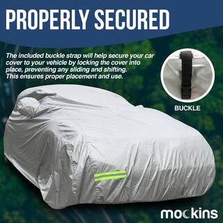 Mockins 185 in. x 70 in. x 60 in. Heavy-Duty Waterproof Car Cover - 190T Silver Polyester MA-46