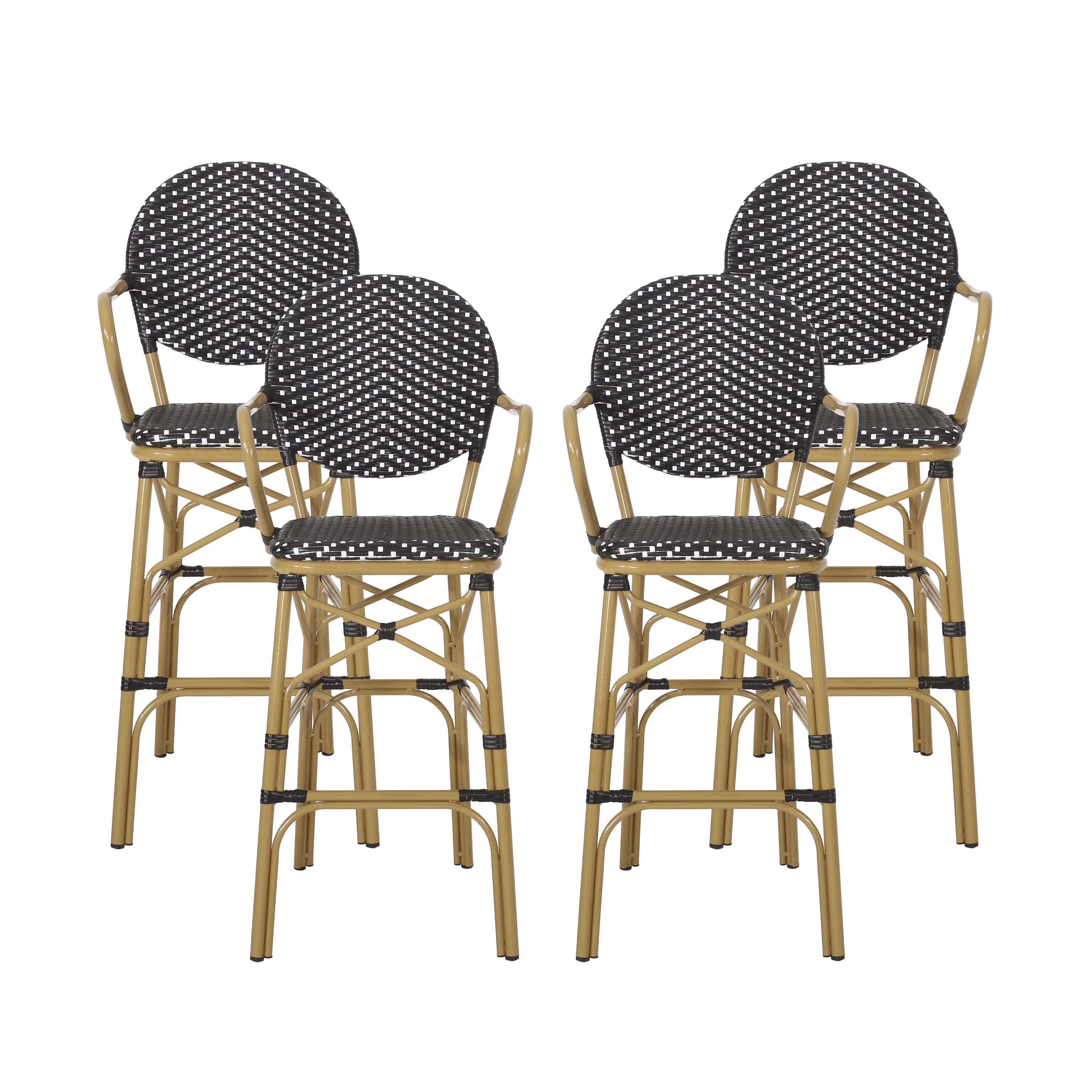 Danberry Outdoor Wicker and Aluminum 29.5 Inch French Barstools, Set of 4