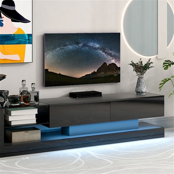 Entertainment Center TV Stand with 2 Media Storages and LED Lights - 15