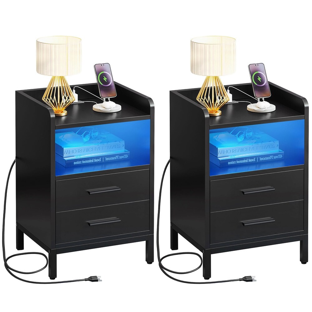 Moasis Set of 2 2 Drawers Nightstand with USB Charging Station for Bedroom Living Room