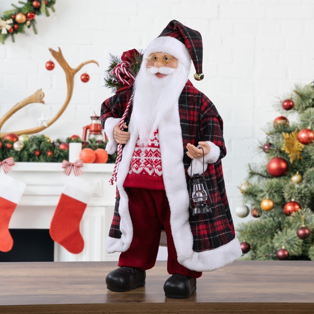 Red And White Santa Claus With Lantern And Gift Bag Christmas Figure