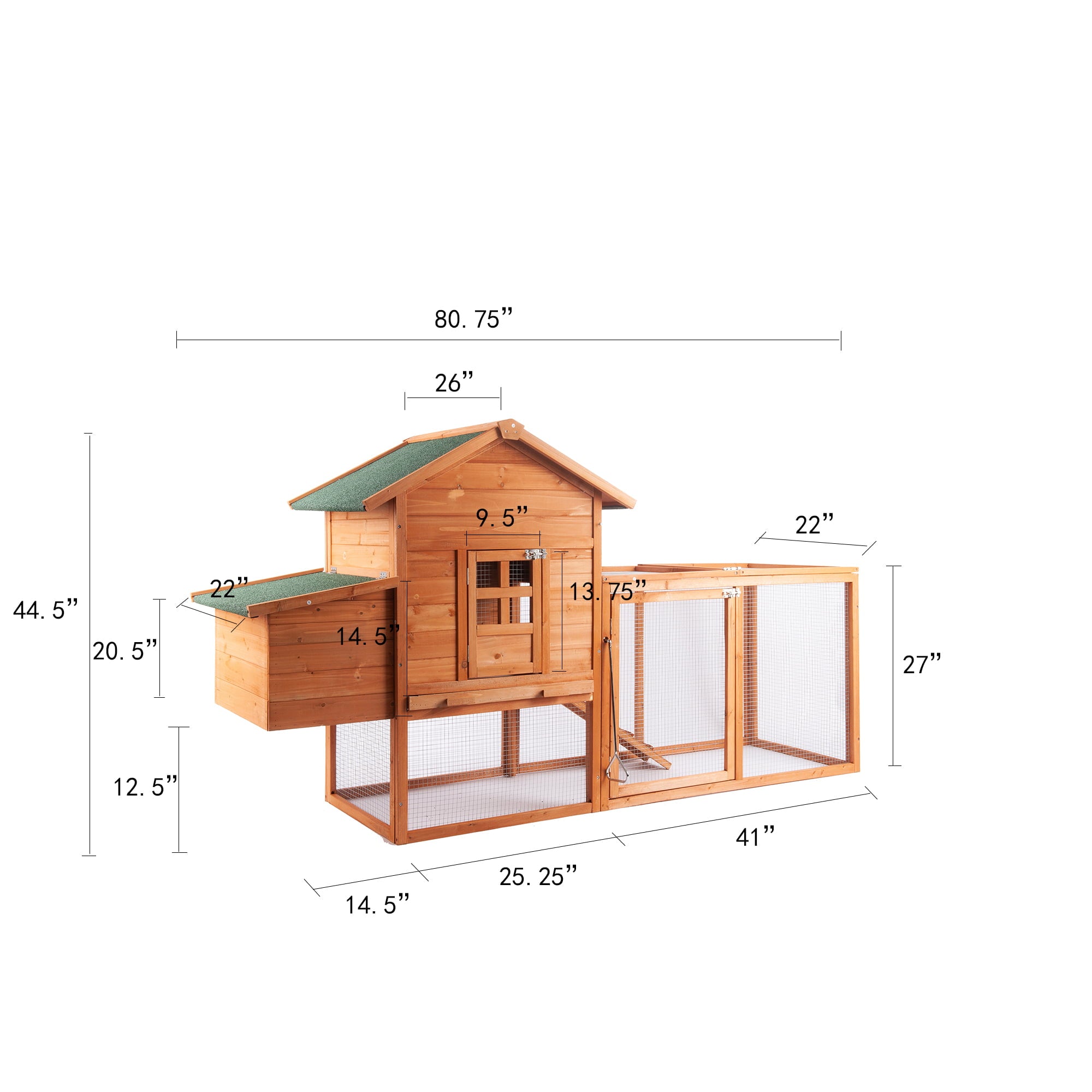 Chicken Coop for 2-4 Chcikens Outdoor Wooden 80'' Rabbit Hutch Poultry House with Chicken Run Cage， Egg Box and Waterproof Roof for Garden Backyard