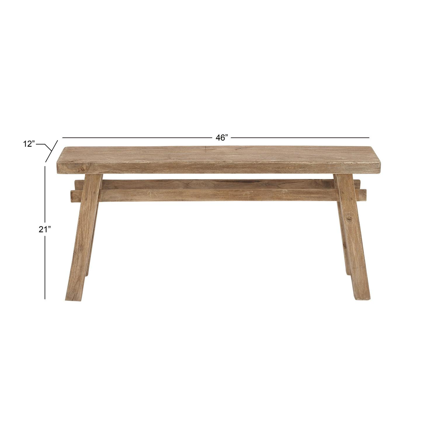 DecMode Wood Distressed Bench with High Trestle Legs Brown  Crowdfused