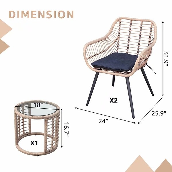 3-Piece Cushioned Bistro Set Patio Wicker Chair and Side Table - Overstock - 33999428